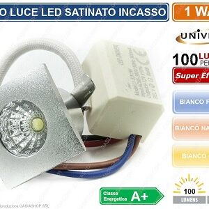 Mini Faretto Led Incasso Quadrato 1W Luce Natura